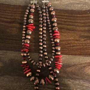 Coral and Copper Navajo Pearl Layered Necklace
